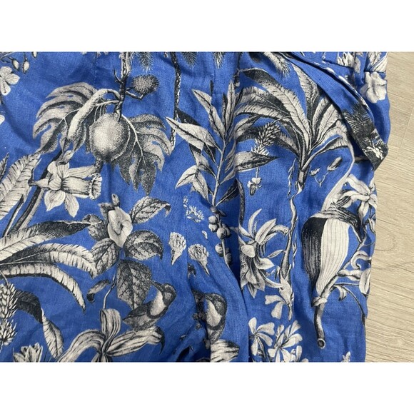 J. Crew Tropical coastal Linen Wide Leg Pants Tie Belt Blue floral size 6 beachy - Picture 8 of 9